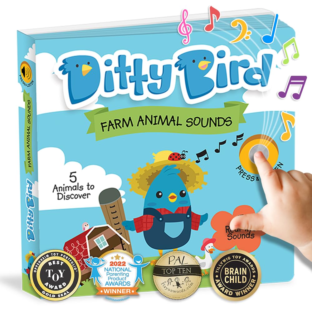 Ditty Bird Farm Animals Sound Book for Toddlers | Interactive Farm Board Book with Real Animal Sounds | Touch & Sound Book for Ages 1-3 | Sensory, Musical Book for Toddlers