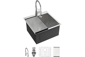 Lordear Drop In Laundry Sink with Faucet 22"x22"x12" Topmount Utility Sink 16 Gauge Stainless Steel Single Bowl for Laundry Room
