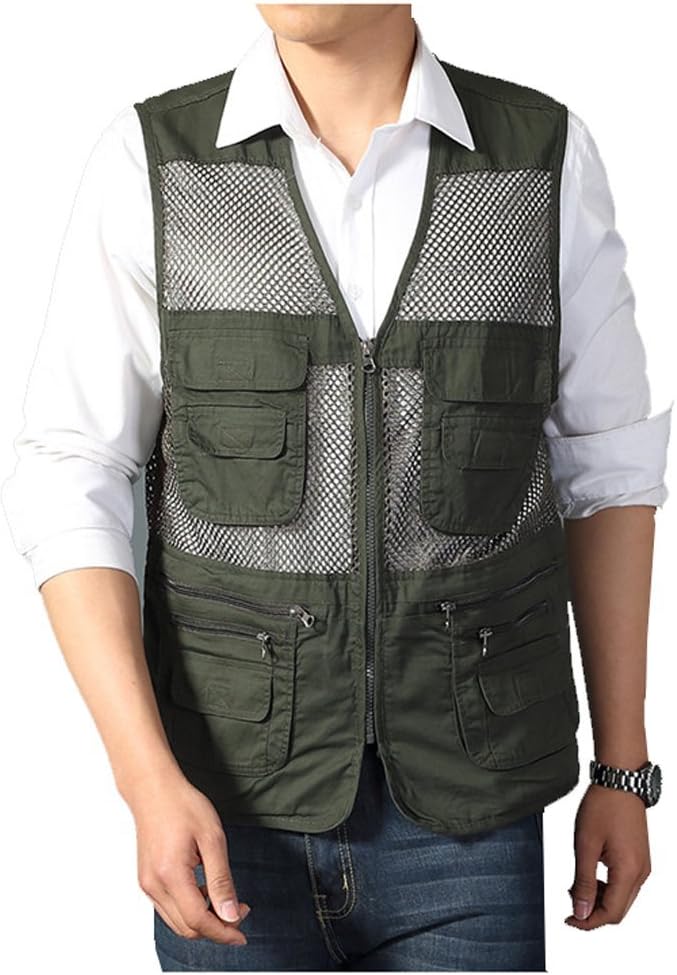 Kedera Men's Mesh Fishing Vest Photography Work Multi-Pockets Outdoors Journalist's Vest Jacket