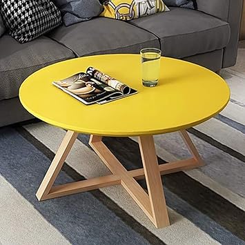 Amazon De Kurze Runde Couchtisch Holz Ende Beistelltisch Wohnzimmer Satztische Mit X Basis Freizeit