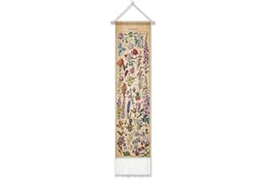 Jhdstore Vintage Flower Tapestry 51 x 13 Inch,Long Vertical Wall Hanging Reference Illustrative Botanical Tapestry for Bedroo