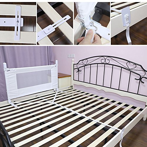 KOOLDOO 43" Vertical Lift Toddlers Safety Bed Rail Children Bed Guard with NBR Foam Include 1Pc Seat Belt (White)