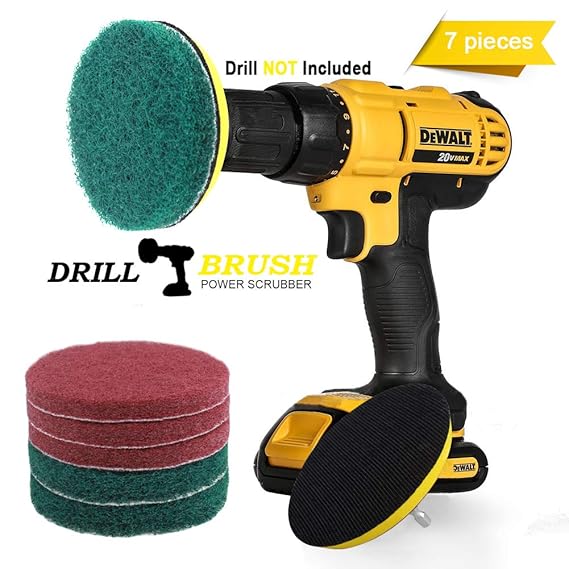 Swonuk 7 Stück Scheuerschwamm Bürstenaufsatz Set für Bohrmaschine Scrubber Reinigung Kit Reinigung Bürsten