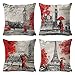 DUSEN Oil Painting Paris Love Series Eiffel Tower Big Ben Pattern Valentine’s Day Throw Pillow Covers Decorative Square Couple Cushion Cases for Couch, Sofa, or Bed Set of 4 18 x 18 inch (Couple)
