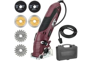 BRZOXIN Mini Circular Saw Set, Handheld Circular Saw Corded 3400RMP 400W 110V Max Cutting Depth ½ Inch/12mm w/6 Blades, Multifunction Compact Circular Saw for Wood Drywall Tile Soft Metal PVC Pipe