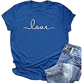 NIUBIA Women's T-Shirt Graphic Tees Love Printed Casual Short Sleeve Tops Summer Loose Fitted Top