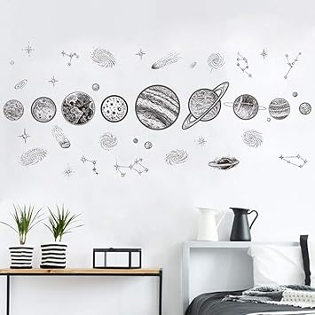 Finduat Outer Space Planet Wall Stickers Decal Solar System Kids Removable Wall Stickers Boys Room Decor Star Wall Stickers Vinyl Wall Decals For