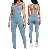 OLCHEE Womens Workout Jumpsuits Seamless Yoga Gym Bodycon Rompers Sexy Racerback Tummy Control Padded Bra Unitard
