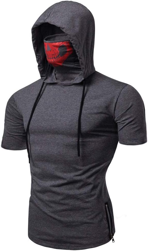 Mens Hoodie,Realdo Mens Skull Pullover Casual Solid Zip Long Sleeve Hooded Sweatshirt Tops(Large,Grey)