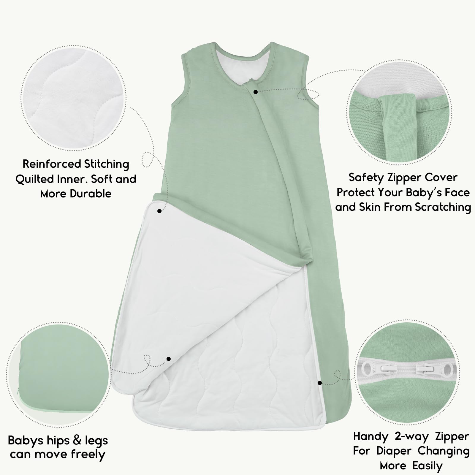 Yoofoss Rayon Made from Bamboo Baby Sleep Sack 6-12 Months 1.0 Tog Baby Wearable Blanket, Super Soft Infant Toddler Sleeping Sack 2-Way Zipper