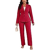 Kafiloe Women Suits 2 Piece Set Long Sleeve Blazer Pants Suit Dressy Business Casual Work Outfits Office