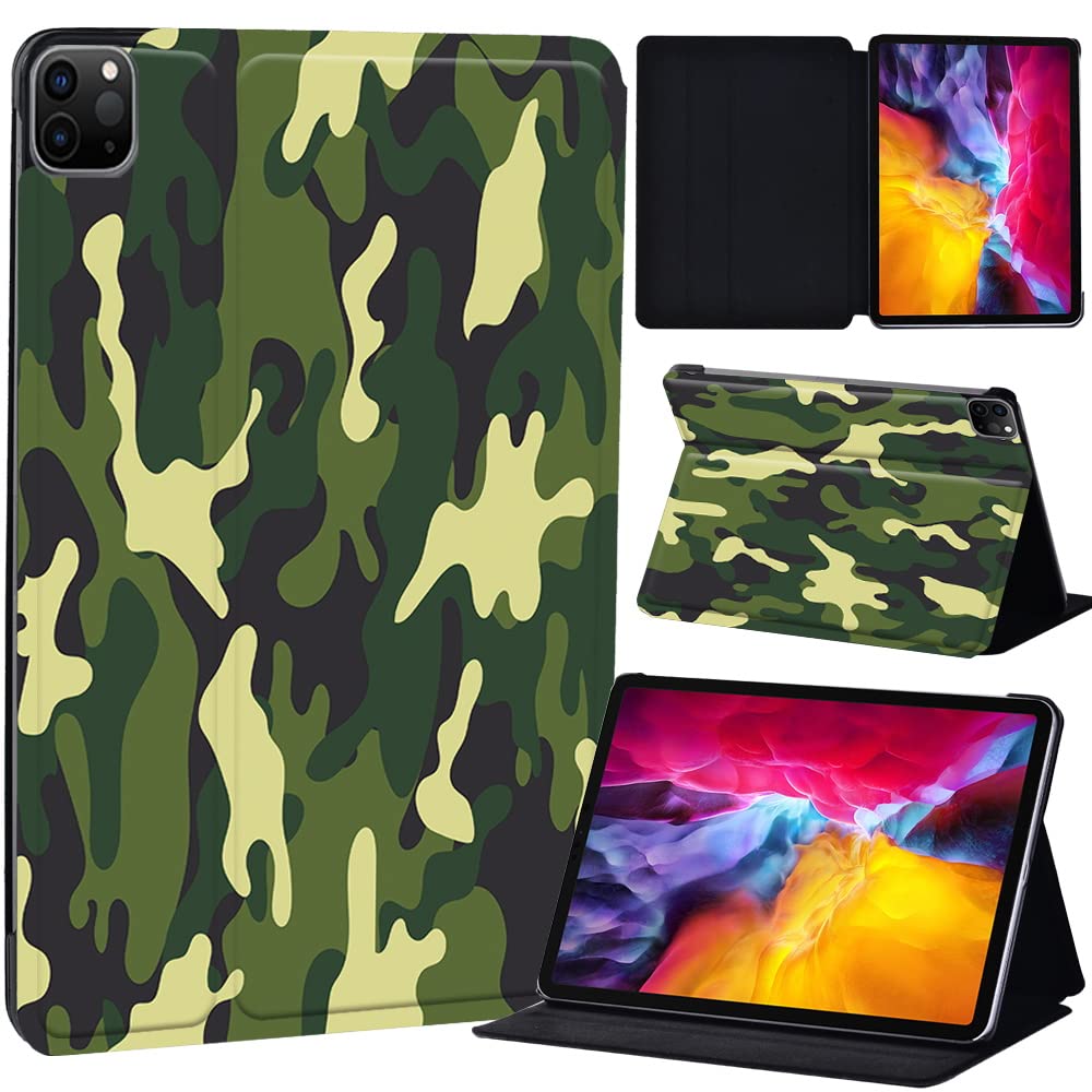 PU Leather + hard shell Ultra slim lightweight Folio Flip Tablet Stand Smart Cover Case Fit iPad Air 4 10.9" (2020) / iPad Pro 11" (2018 2020 2021) (army camouflage)