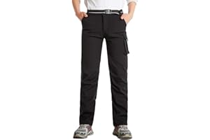 JOMLUN Boy's Hiking Pants Fleece Lined Cargo Snow Soft Shell Ski Waterproof Windproof Warm Outdoor Insulated Trousers Winter