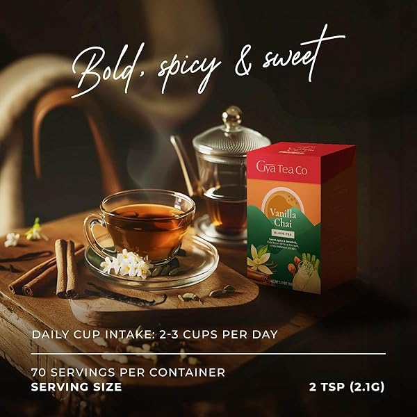GYA TEA CO VANILLA CHAI BLACK LOOSE LEAF TEA – HIGH CAFFEINE ENERGY TEA WITH SPICED & FULLY FOR MORNING KICK & RELAXATION – 5.29 OZ – 70 CUPS