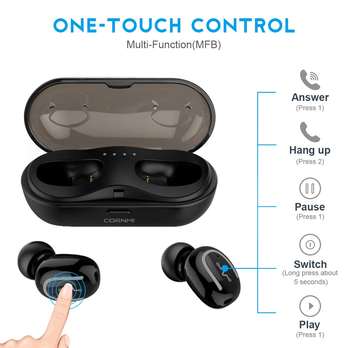 True Wireless Earbuds,Wireless Headphones,Stereo Bluetooth 5.0 Earphones for Running,Mini Bluetooth Earbuds with Microphone, Tws Sports Headsets for iPhone Android with Charging Case,Tech Gift for Men