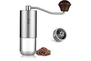 BINCOO Small Manual Coffee Bean Grinder - 6 Stainless Steel Conical Burr Hand Coffee Grinder with 16 Adjustable Setting, Double Bearing Hand Espresso Grinder
