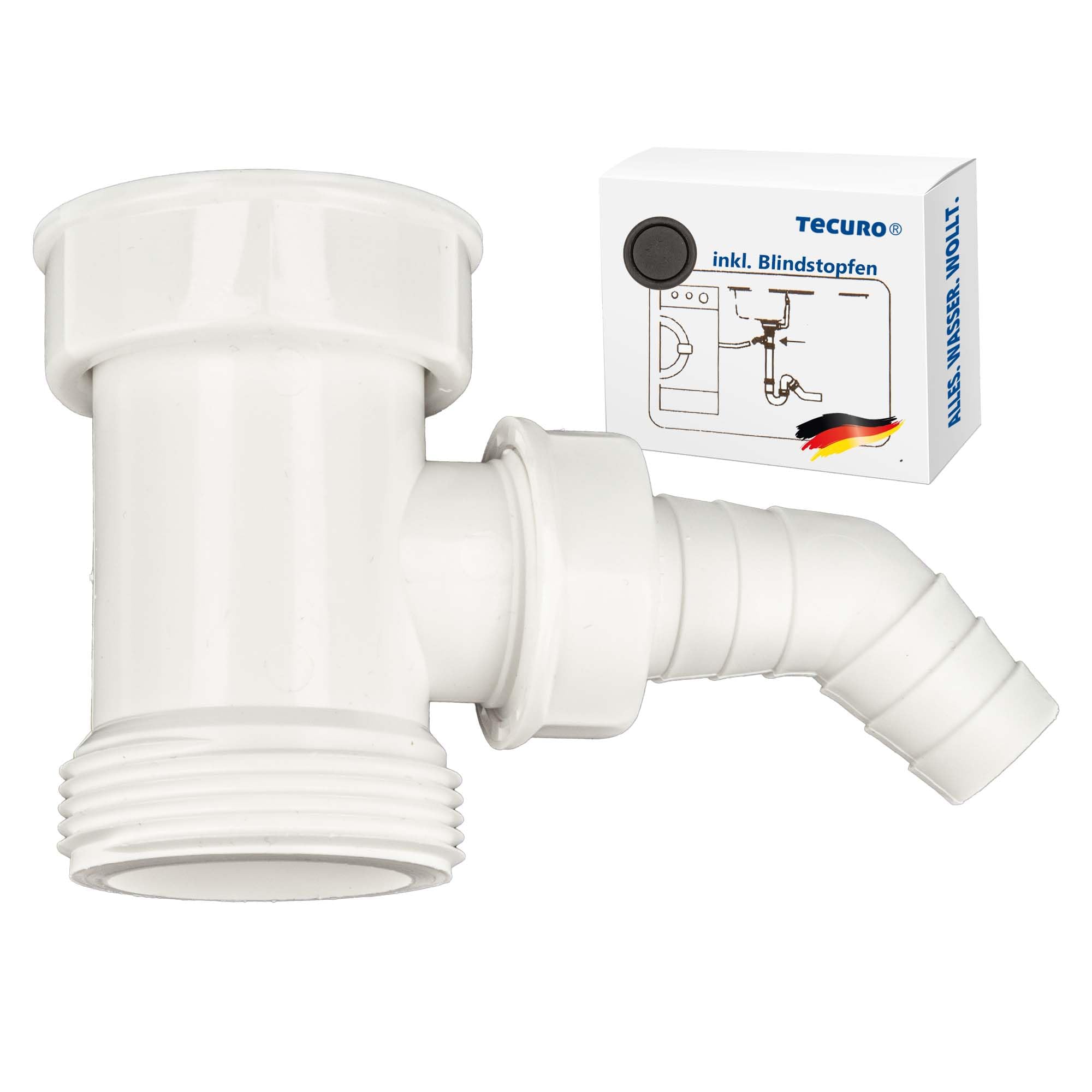 tecuro Connection Intermediate Piece with 1 Inch Device Connection for Sink Siphons, 1 1/2 Inch UWM Upwards, 1 1/2 Inch Male Thread Downwards, Height Adjustment