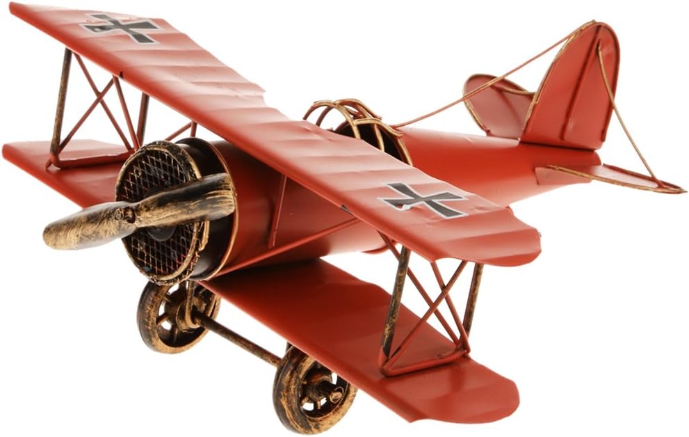 Modèle Avion Biplan Vintage Rouge – Déco Rétro Métal – Souvenir Seconde Guerre Mondiale