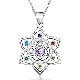 Ruthes Lotus Necklace for Women Sterling Silver Chakra Flower Pendant Necklace 7 Colorful CZ Lotus Necklace Rainbow Jewelry Birthday Valentine's Day Gifts