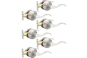 Mengico 6 Pack Satin Nickel Interior Passage Door Knobs, Keyless Door Handle for Hallway & Closet, Wave Style Non-Locking Doo