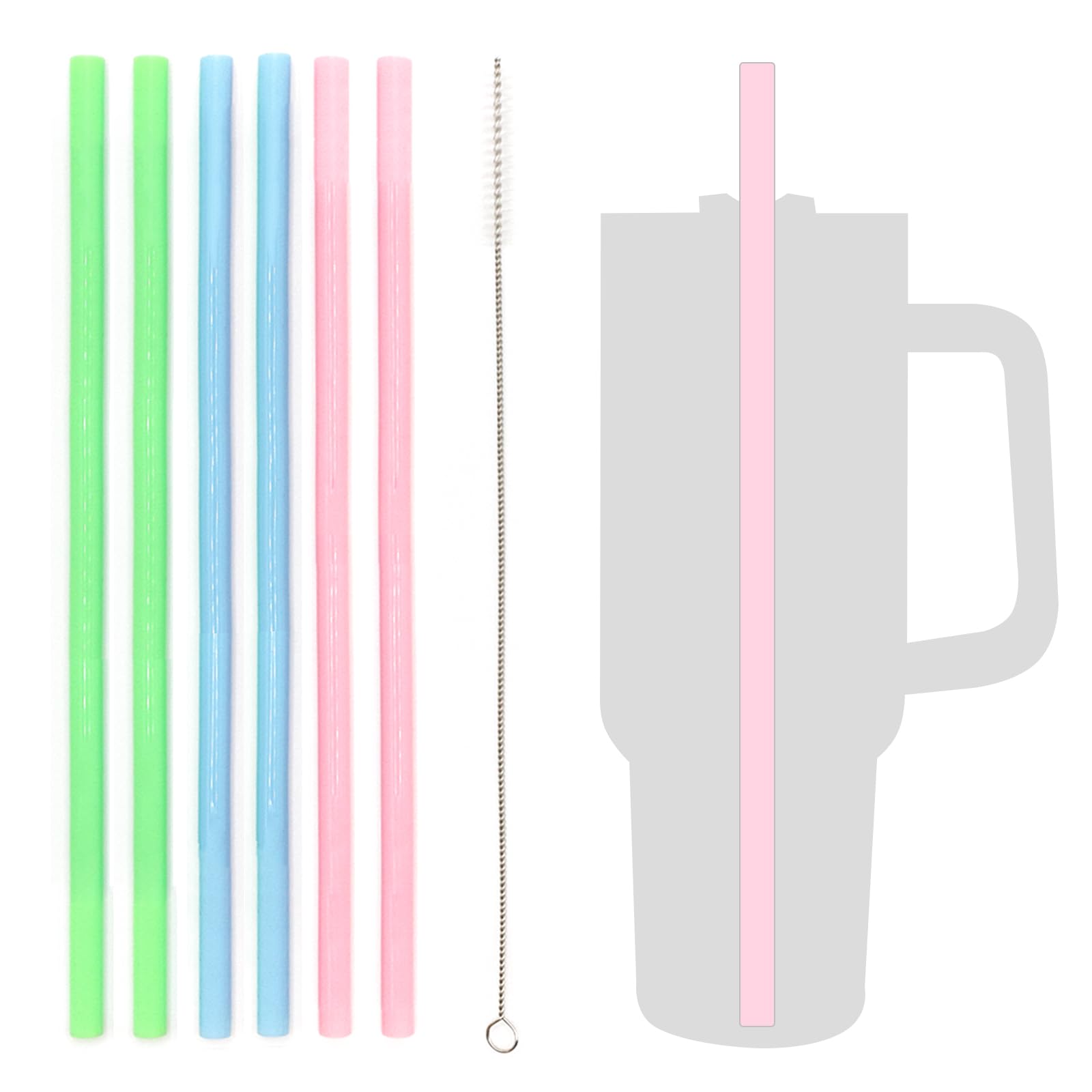 LUCKNIGHT 6Pcs Replacement Straws Stanley Adventure Travel Tumbler, Silicone Straws Compatible with Stanley 20/30/40 oz Stanley Tumbler, Straws with Cleaning Brush (Pink Blue Green) (FNB6454A001UK)