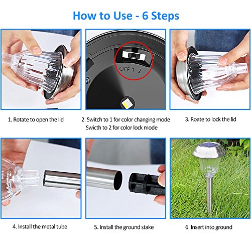Solar Lights Outdoor [7 Colors Changing/Lock 1 Color], Pobon Solar Powered Pathway Light, Stainless Steel Landscape Lighting for Garden, Patio, Yard, Lawn, Path, Walkway, Driveway (2 pack) - Thumbnail 5