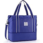 WALNEW Travel Duffel Bag, Weekender Overnight Carry On Bag for Women Men, Foldable Waterproof Gym Luggage Duffle Bag with Metal Buckle Detachable Shoulder Strap and Wet Compartment (Klein Blue)