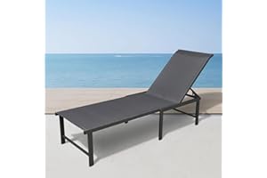 RICNOD Outdoor Pool Lounge Chairs, Patio Aluminum Chaise Lounge, Five-Position Recliner Loungers for Poolside Yard Balcony Deck Beach (Grey, 1 pc) (RILC01)