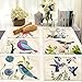 Cotton Linen Placemats, YIFAN 6Pcs Different Bird Pattern Dining Table Mats for Home Kitchen Office