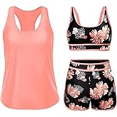 Daci 3 Piece Tankini Swimsuits for Women - Tummy Control Athletic Bathing Suit Sport Bra Modest 2 Pockets Boyshorts 2026