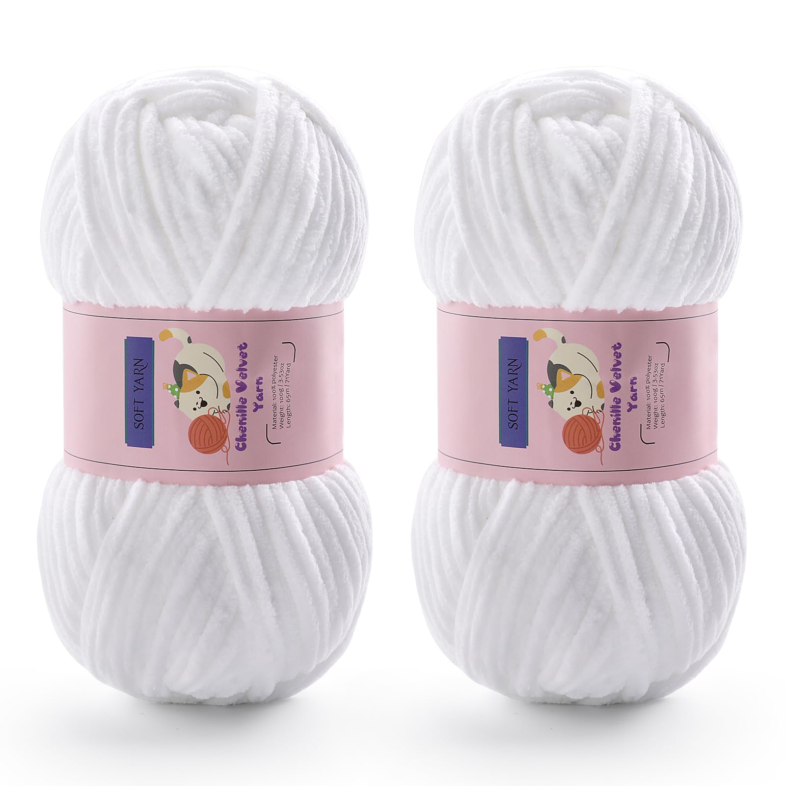 Photo 1 of 2 Pack Chunky Yarn for Crocheting - Chenille Yarn for Knitting - Bulky Blanket Yarns for Crocheting Blankets Amigurumi Craft Hat Shoes, Plush Fluffy Soft Yarns 71 yds/3.5 oz Each Skein?Pure White?