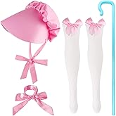 Yewong Halloween Shepherd Costume Set Bonnet Hat Knee High Stocking Hook Staff with Bowtie Shepherdess Accessories for Women Party Dress up