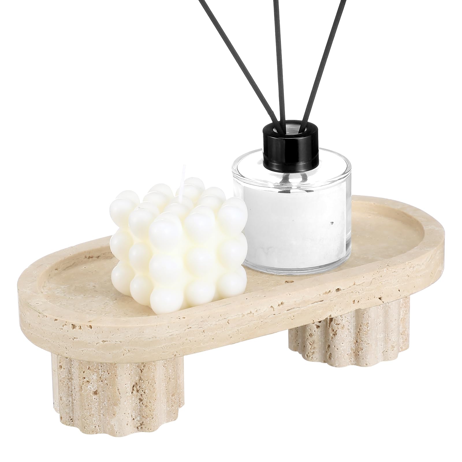 Photo 1 of GlikCeil Natural Travertine Oval Tray with 2 Legs, 10" Stone Bathroom Vanity Tray Perfume Candles Jewelry Dish Kitchen Countertop Storage Organizer for Home Decor