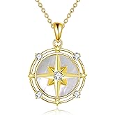 URONE North Star Necklace For Women 925 Sterling Silver North Star Pendant 18k Gold-Plated Compass Necklace Jewelry
