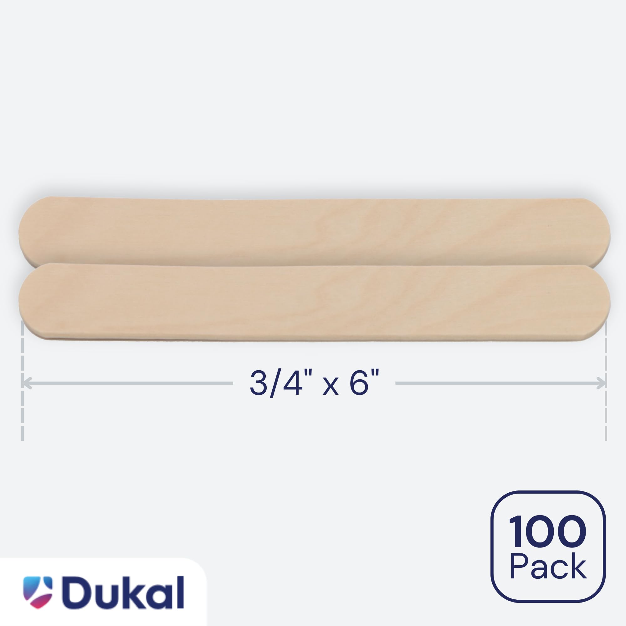Dukal Large Wooden Wax Sticks - Body Hair Removal Applicator for Waxing, ¾” x 6” (Pack of 100)