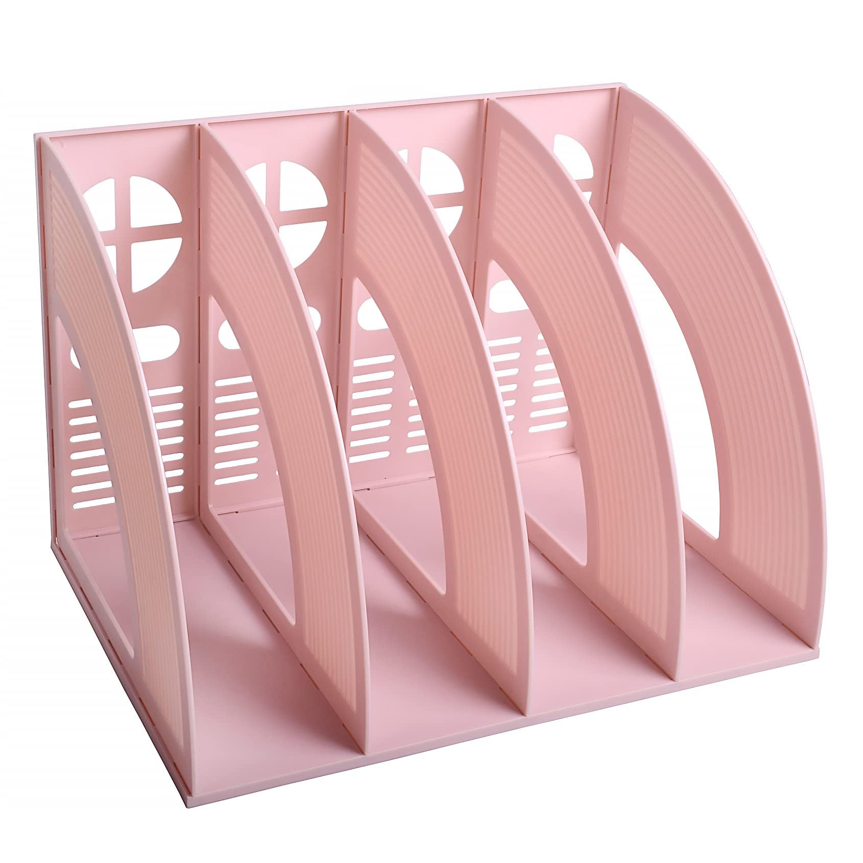Elezeal A4 File Holder Magazine File Folder Desk Organizer, Compartments Bookshelf Document Divider Paper Box Bookends for Office Home Organization and Storage Racks (Pink, 4 Compartments)