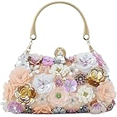 Fecialy Flower Clutch Purse Women 3D Floral Evening Handbags Chain Strap Shoulder Bag for Formal Party Bride Wedding
