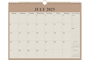 RUNTIOVAL Calendar 2025-2026 - Wall Calendar from July 2025 to December 2026, 2025-2026 Wall Hanging Calendar Planner with Thick Paper, 12" x 14.5", Beige