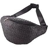 IAMUHI Straw Woven Fanny Pack Cross Chest Shoulder Handbag Purse Handwoven Beach Bag,Black