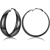FOCALOOK 14K Chunky Gold Hoops, Hypoallergenic Lightweight Large Thick Wide Silver Hoop Earrings for Women 40/60/80mm