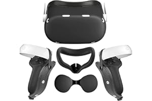 Relohas Accessories for Oculus/Meta Quest 2, Touch Controller Grip Cover, Front Face Protector Cover, Silicone Face Cover with Lens Protective Cover, Protect Your VR in All Aspects(4PCS, Black)