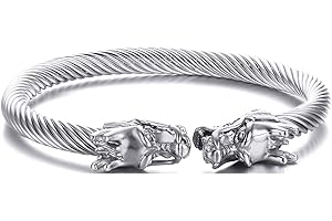 Mgutillart Punk Rock Titanium Steel Animal Dragon Head Cuff Bracelet