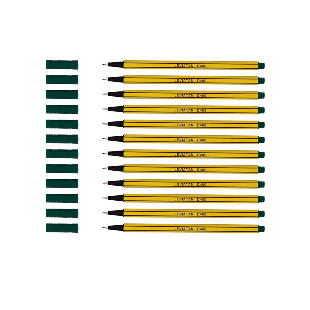 LEVIATAN D400 Fineliner Green 12 Pieces | Suitable for Everyday Use, Stationery and School Supplies | Line Width Approx. 0.4 mm