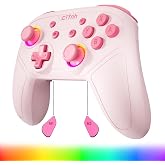 linhugame Wireless Controller For Switch 1/2/Lite/OLED/Steam/PC-Pink | Hall Effect joysticks/7 Color RGB/6-Axis Gyro/Turbo/1000mAh Battery/ Programmable Back Buttons
