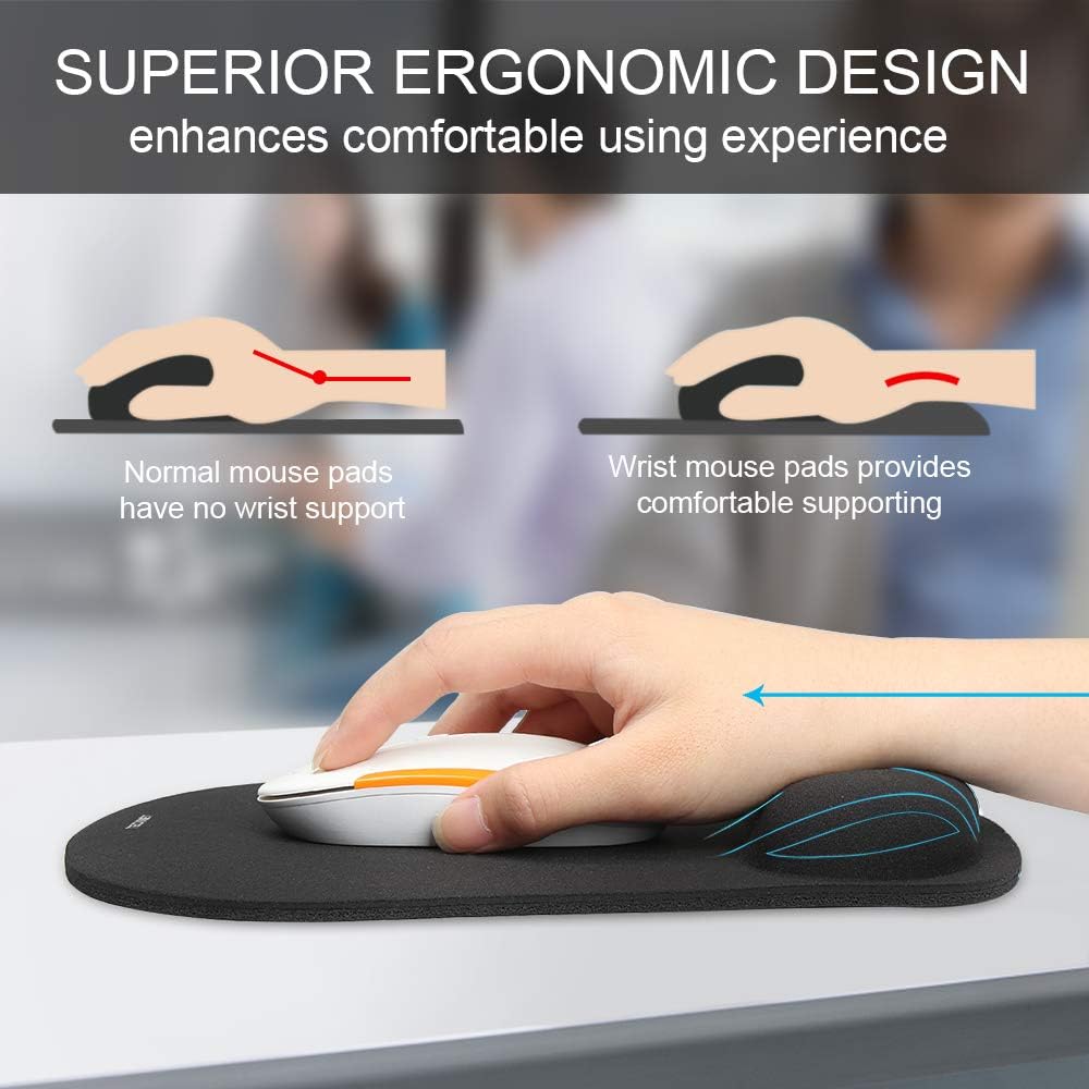 TeckNet Ergonomic Gaming Office Mouse Pad Mat Mousepad with Rest Wrist Support - Non-Slip Rubber Base - Special-Textured Surface (Black): Computers & Accessories