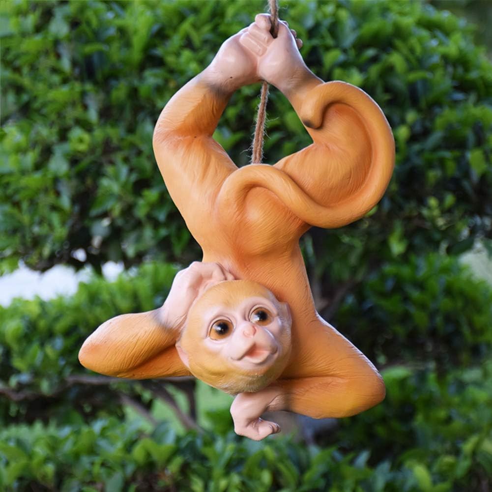 JY&WIN Resin Hanging Monkey Statue,Outdoor Animal Figurine Ornament