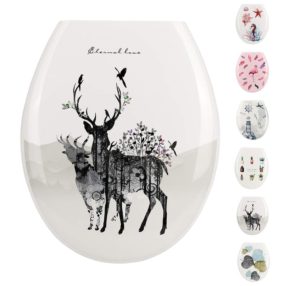 JOTOM Premium Quality Toilet Seat,Easy to Mount,Beautiful Printed Design Toilet Seats for Bathroom (Elk)