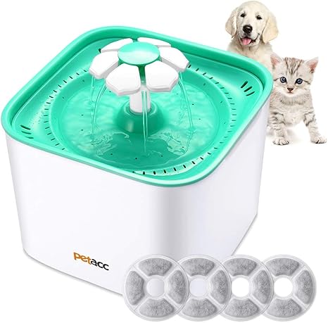 Petacc Fontaine à Eau Pour Chat Chien Avec 4 Filtres Ultra Silencieuse En Forme De Fleur En Résine 2l Fontaine