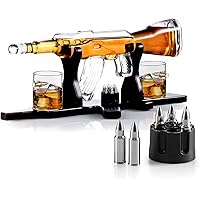 Whiskey Gun Decanter Gift Set - + 2 Whisky Bullet Glasses & Bullet Chilling Stones - Gun Shaped Rich Wood Classic…