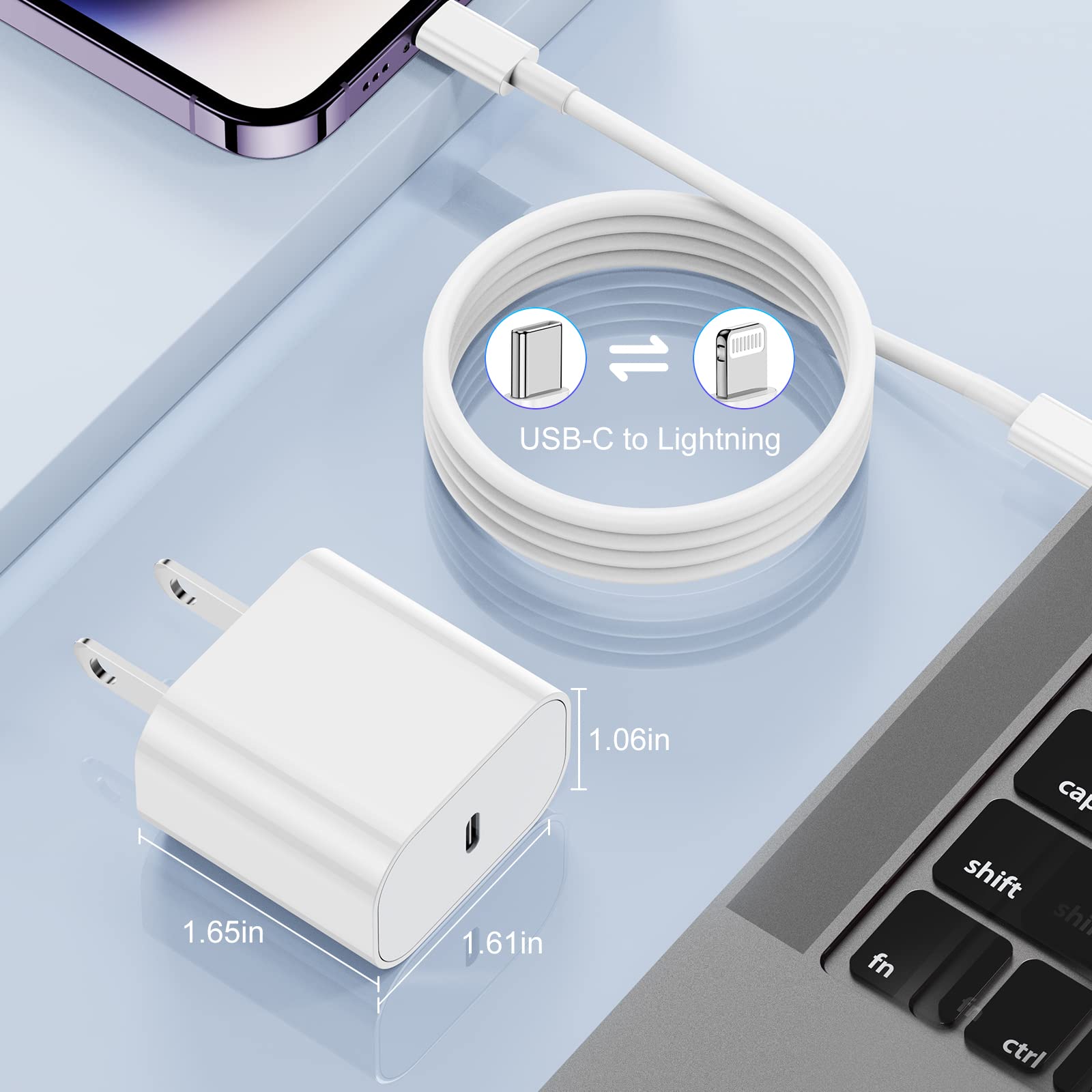 iPhone Charger Fast Charging Block, [MFi Certified] Wall Charger Plug and 6ft USB C to Lightning Cable Cord, Type C Adapter Cube Brick Box for Apple iPhone 14 Pro Max/14/13 Pro/12 Mini/12/11/iPad Air